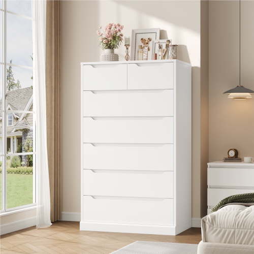 Homfa 7 Drawer White Dresser, 51.3"H Wood Storage Cabinet with Upgraded Stable Base, Vertical Chest for Bedroom Living Room