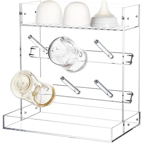 Acrylic Baby Bottle Drying Rack Vertical Bottle Dryer Space Saving for Kitchen Countertop