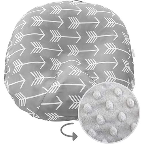 Water Resistant Removable Cover for Newborn Lounger | Unisex Gray Arrow Design | Minky Slipcover | Premium Quality Soft Wipeable Fabric (Minky Gray Arrow)