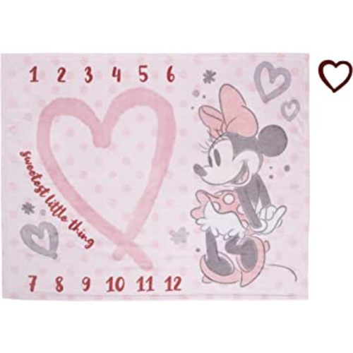 Disney Minnie Mouse Pink, Rose, Black & White Super Soft Milestone Baby Blanket, Pink, White, Black, Raspberry, 40x50 Inch (Pack of 1)
