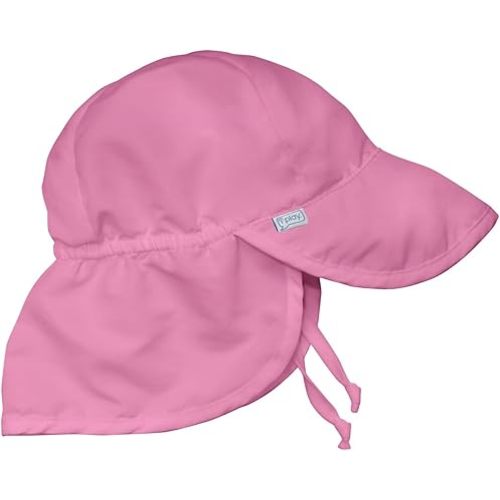 i play. by Green Sprouts Baby & Toddler Flap Sun Protection Hat, All-Day UPF 50+ Sun Protection for Head, Neck & Eyes, Light Pink, 0-6 Months