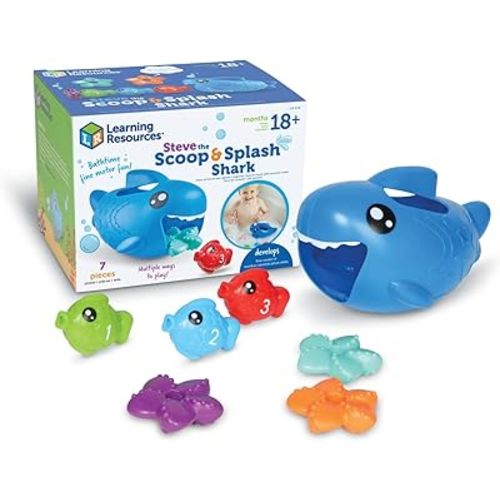 Learning Resources Steve The Scoop & Splash Shark, 7 Pieces, Ages 18 Months+, Toddler Learning Toys, Baby Toys ,Toddler Bathtub,Pool Toys, Water Toys, Stocking Stuffers