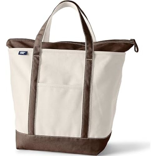 Lands' End Zip Top Medium Regular Handle Canvas Tote Bag