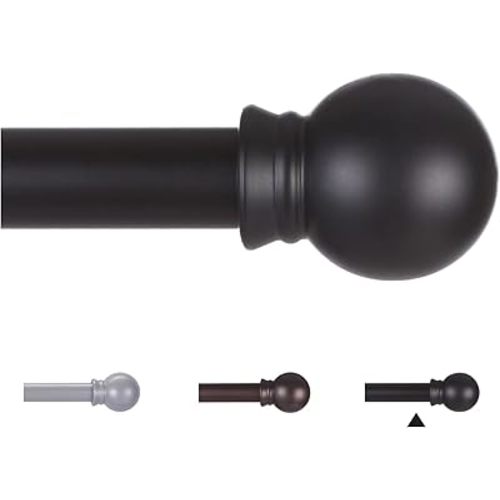 Curtain Rods for Windows 48 to 84-92 inch, 5/8" Matte Black Curtain Rods, Stainless Steel Small Curtain Rods for Bedroom, Living Room,Kitchen,Farmhouse, Outdoor Curtain rod Black