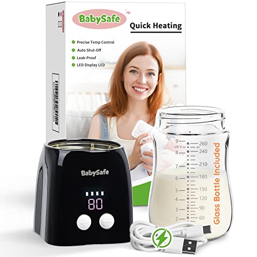 Portable Baby Bottle Warmer, Travel Bottle Warmer on The Go, 2-5 Min Fast Bottle Warmer for Breastmilk Baby Formula, Wireless Rechargeable Car Bottle Warmer, 4 Precise Temp, Auto Shut-Off, USB, 8.8oz
