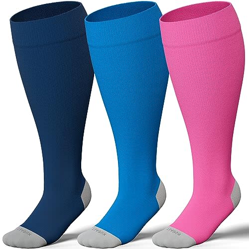LEVSOX Plus Size Compression Socks for Women Men Wide Calf Extra Large 15-20 mmHg Knee High Sock for Nurses Pregnant Travel