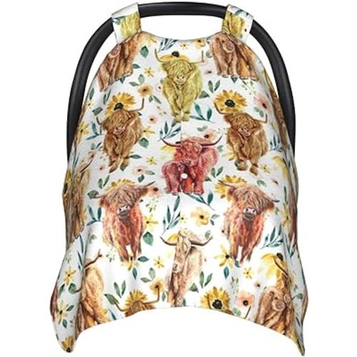 Highland Cow Baby Car Seat Canopy Cover Multi Use Nursing Cover for Newborn Car Seat Canopy Mom Nursing Breastfeeding Covers Newborn Shower Gifts
