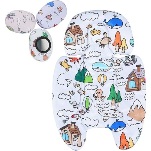Mamaroo Newborn Insert and 3Pcs Mamaroo Replacement Toy Balls, Breathable Reversible Mamaroo Infant Insert Compatible with 4moms Mamaroo & RockaRoo, Head & Body Support, Machine Washable (Blue)