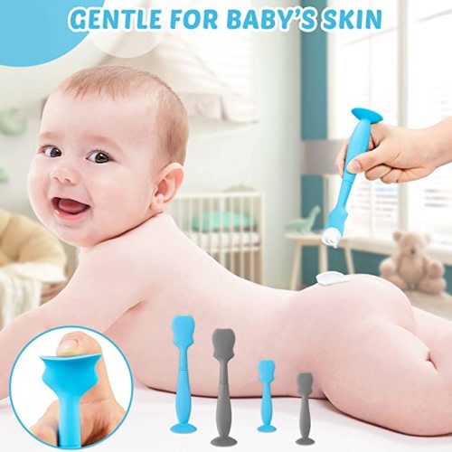 4 Pack Baby Diaper Cream Spatula Applicator Soft Silicone Baby Butt Paste Spatula Mini Rash Cream Brush for Baby Newborn (Gray, Blue)