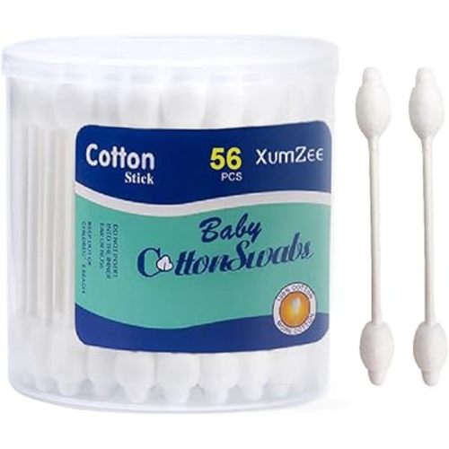 224pcs Baby Safety Cotton Swabs with Large Tips (4 packs of 56 ct), 100% Chemical-Free Gentle Baby Qtips, Hypoallergenic Safety Swabs for Newborn, Babies,Toddler, Kids and Even Adults
