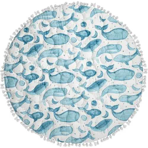 Crane Baby Activity Mat, Baby Play Mat Whale Print, Ocean Nursery Decor for Boys & Girls, Infant Tummy Time Floor, Ocean Nursery Decor, 40" x 40"