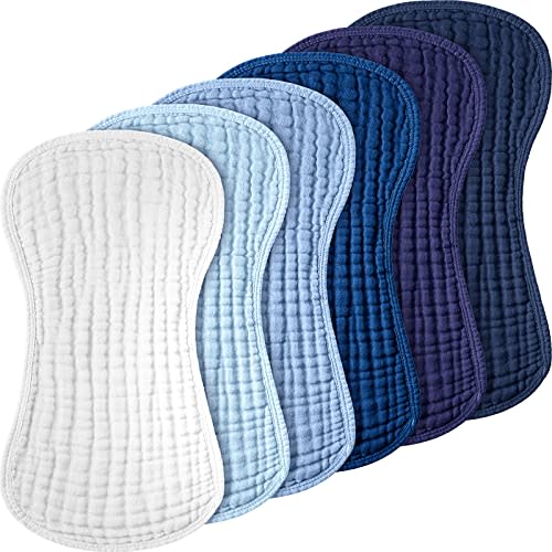 Frienda Muslin Burp Cloths 6 Pack Cotton Large 20''x 9'' Extra Absorbent and Soft Baby Burping Cloth for Baby Boy Girl Unisex(Blue Series)