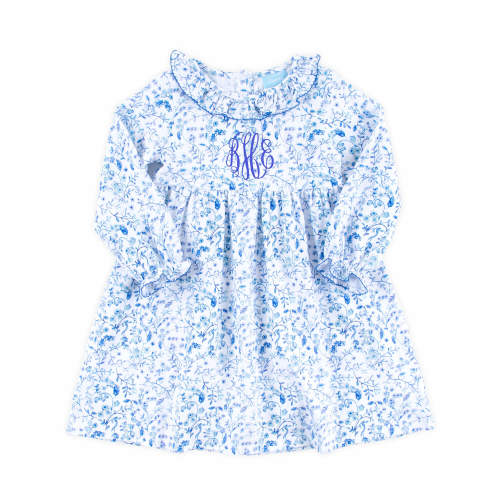 Blue Floral Toile Eden Dress