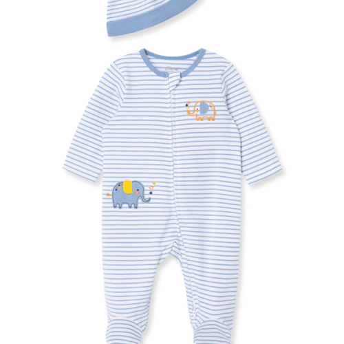Elephant 2-Way-Zip Footed One-Piece And Hat