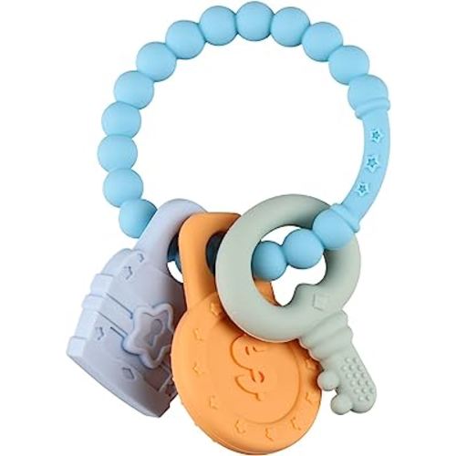 Kalovin Teether Rings, Silicone Sensory Teething Ring with Keys Design Toys, Baby Teether Links, Food Grade Silicone, BPA & Phthalate(Blue)