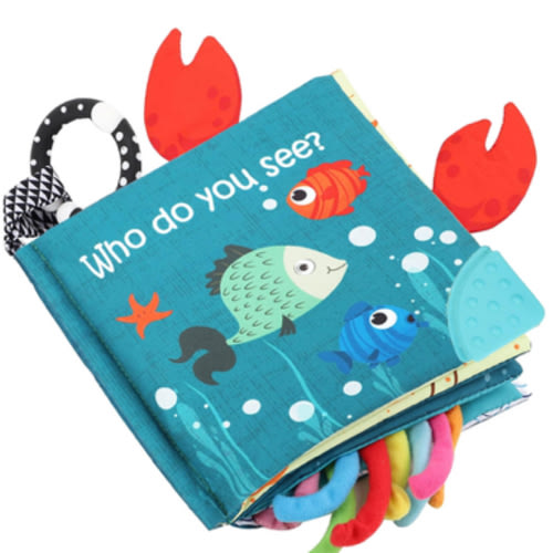 Fish Baby Books Toys, Touch Feel Cloth Crinkle Books for Babies,Baby Infant Toys 0-6, 6-12, 12-18 Months,Early Learning Education Toys,Shower Baby Gifts for Boys Girls,Teething,Mirror,Shark Ocean Book
