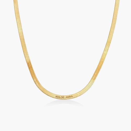 Herringbone Engraved Slim Chain Necklace - Gold Vermeil - Oak & Luna