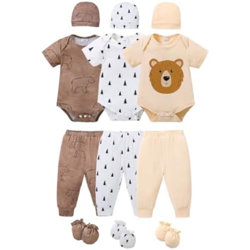 Newborn Baby Boys Clothes Outfits Funny Pattern Romper Pants Set Infant Unisex Baby Clothing 12Pcs