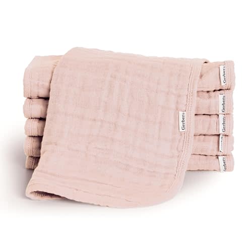 Gerber Baby Unisex Muslin Burp Cloths 6-Pack, Pink, Large Size 20" x 10"