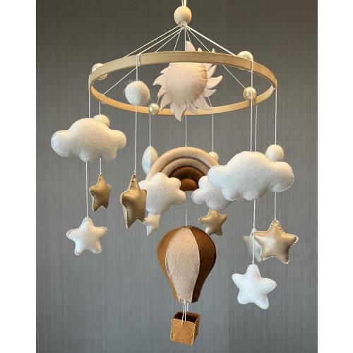 Air Balloon Baby Mobile with clouds, stars, beads, sun, rainbow, Hot Air Ballon Mobile, Nursery Baby Crib Mobile, Newborn Babyshower Gift