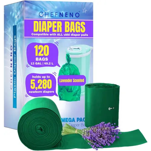 Amazon.com: Disposable Diaper Pail Refill Plastic Bag (120 count) Compatible with Ubbi Diaper Bag Pail 13 Gal Capacity Green Diaper Pail Bag (Lavender Scented) : Baby