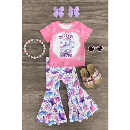 "Just A Girl Who Loves Dinosaurs" Bell Bottom Set
