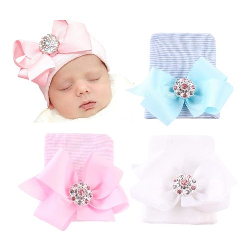 DRESHOW BQUBO Newborn Hospital Hat Infant Baby Hat Cap with Big Bow Soft Cute Knot Nursery Beanie