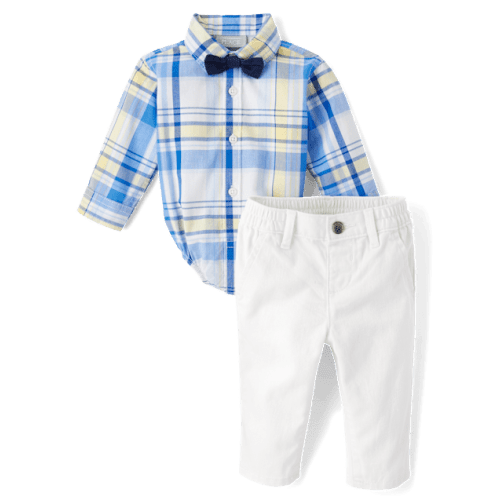 Baby Boys Dad And Me Plaid Poplin 2-Piece Outfit Set - Yellow