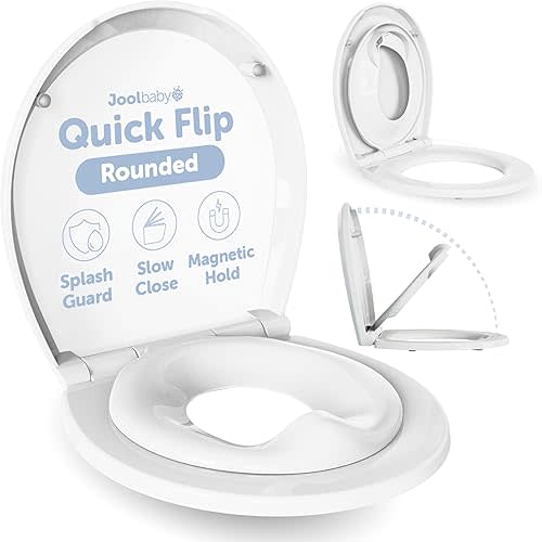 Quick Flip Round Toilet Seat with Built-In Potty & Splash Guard for Toddler Training, Slow Close - Jool Baby