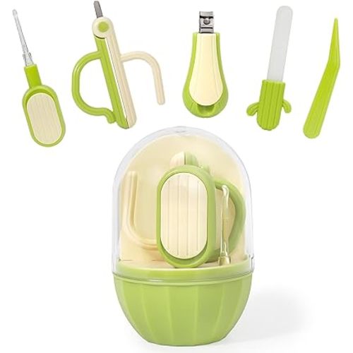 5-in-1 Baby Nail Kit with Storage Case, Cactus Theme Design Baby Nail Clippers, Nail Scissors, Nail File, Tweezers & Baby Ear Cleaner, Newborn Baby Essentials Must Haves for Baby Shower