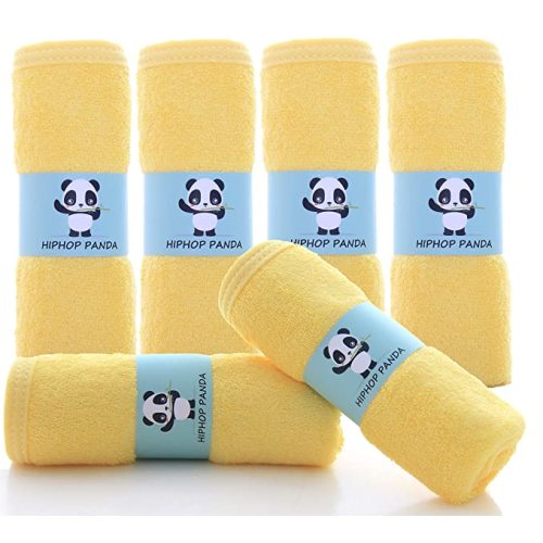 HIPHOP PANDA Baby Washcloths, Rayon Made from Bamboo - 2 Layer Soft Absorbent Newborn Bath Face Towel - Reusable Baby Wipes for Delicate Skin - Baby Registry as Shower Gift (Yellow, 6 Pack) - 10x10 Inch (Pack of 6)