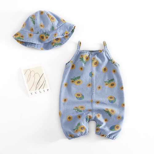 Baby Sunflower Overall and Hat Set (3-6)