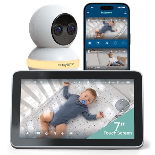 Babysense Touch 7" Touchscreen Smart WiFi Baby Monitor with App, Camera and Audio, Night Light, 4MP Dual-Lens with 6X Zoom, AI Auto Tracking, Focus Area, Split-Screen, VOX/ECO Mode, No Subscription