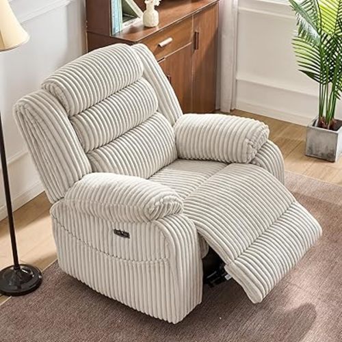 Extra Wide Power Swivel Rocker Recliner for Adults with Heat Massage, USB & Type-C Charging, Electric Glider Rocking Chair for Living Room Nursery Bedroom Office, Grayish White Velvet