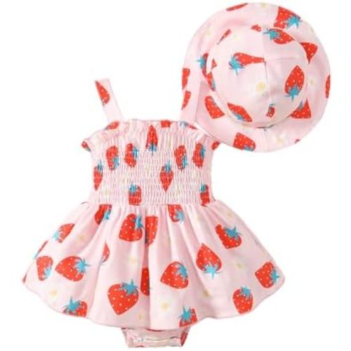 Toddler Baby Girl Summer Clothes Halter Floral Romper Dress Backless Outfits with Hat