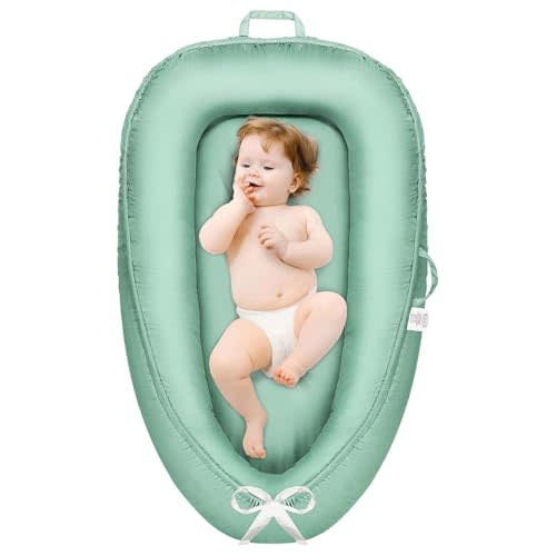 TADAKAZU Baby Lounger - Infant Lounger for Newborn 0-24 Months, Pure Cotton Breathable Baby Nest Cover, Newborn Essentials for Baby Boys&Girls, Portable Baby Bed for Home and Travel,Green