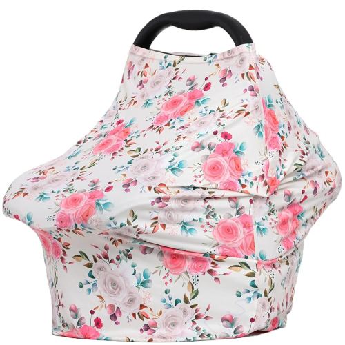 CarSeat Covers for Baby Girls, Car Seat Canopy Cover, Carseat Canopy Stroller Covers for Breastfeeding (Cream Rose)