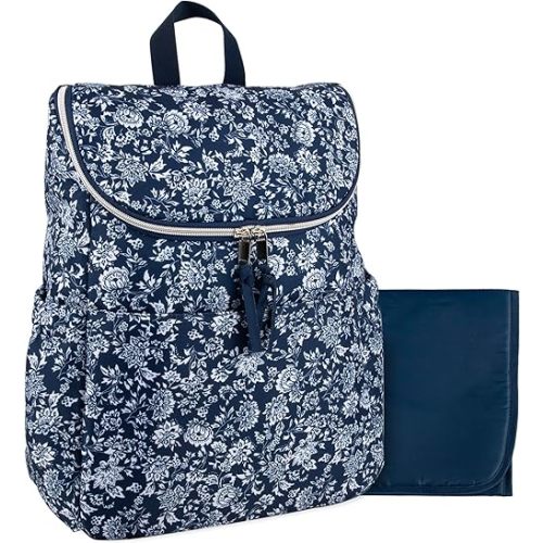 Multi-Function Floral Diaper Backpack and Travel Nappy Baby Bag with Changing Pad and Stroller Straps