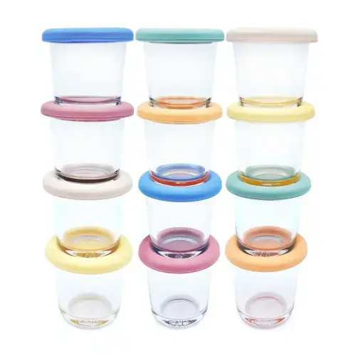 4oz Glass Baby Food Storage Jars | Food Grade Silicone Lids | Set of 12 | Neutral Colors