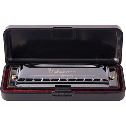 Harmonica 10 Holes 20 Tunes Mouth Organ Blues Deluxe Harmonica, Key of C for Beginner, Adults, Kids Gift, Black