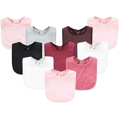 Hudson Baby Unisex Baby Rayon from Bamboo Bib with Waterproof Lining 10pk, Pink Black, One Size