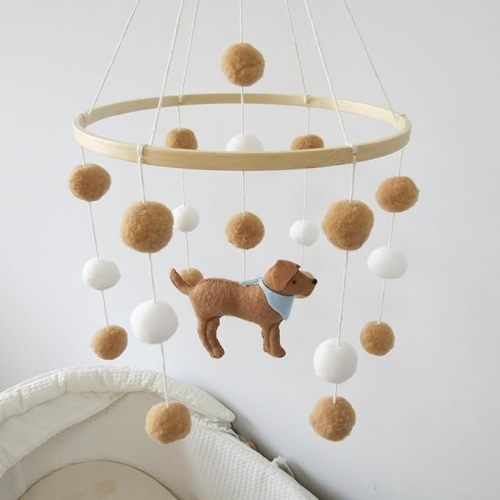 Baby Crib Mobile for Boys Girls Dog theme Baby Mobile for Crib Mobile for Bassinet with Felt Ball