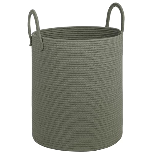 HOBASKET Large Laundry Basket,Laundry Hamper,15''x18'' Cotton Rope Storage Basket with Handles,baby hamper,Nursery Blanket Storage Living Room,toy basket,kids laundry(Green)