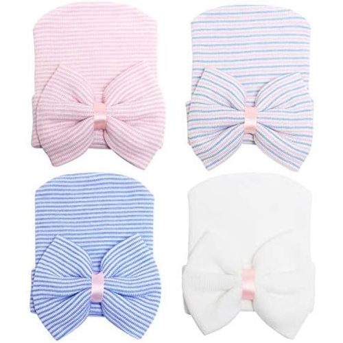 Zando Newborn Hospital Hat Toddler Beanie Baby Boy Girl Knot Headbands with Big Bows Infant Baby Nursery Caps