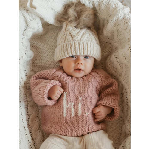 Hi. Crew Neck Knit Sweater, Rosy
