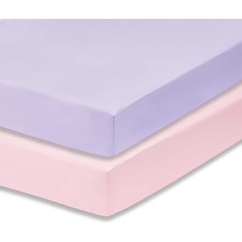 Everyday Kids 2-Pack Fitted Crib Sheets, 100% Soft Breathable Microfiber Baby Sheet, Fits Standard Size Mattress 28in x 52in, Lavender, Pink Nursery Sheet