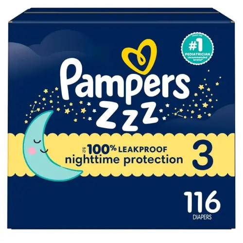 Pampers Overnight Diapers - Swaddlers Overnights - Size 3, 116 Count, Disposable Baby Diaper, Night Time Leak and Skin Protection