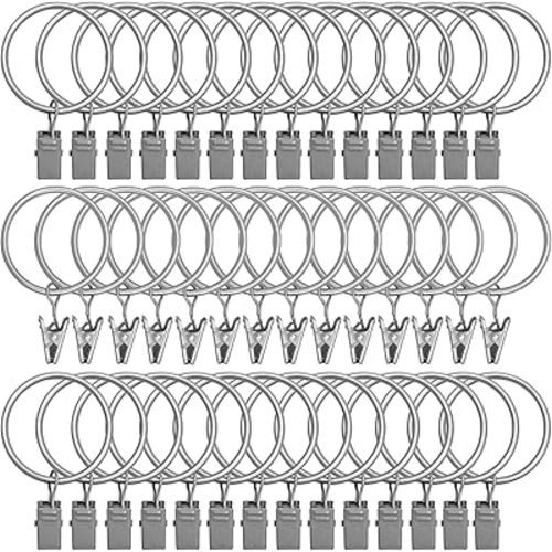 42 Pack Curtain Rings with Clips 1.5" Interior Diameter,Metal Drapery Clips with Rings,Curtain Clips,Strong Vintage Decorative Rustproof Drapery Ring with Hooks for Bathroom,Bedroom(Matte Silver)