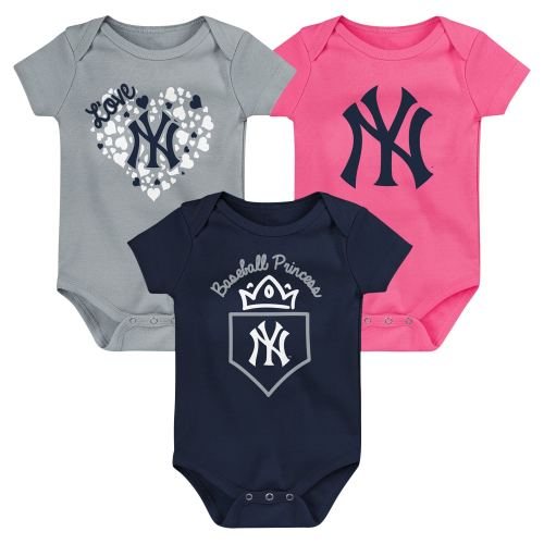 Infant New York Yankees Fanatics Navy/Gray/Pink Three-Pack Home Run Bodysuit Set