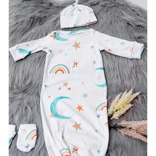Boho Knotted Newborn Gown, Birth announcement// Newborn baby essentials// Gender Neutral outfit//
